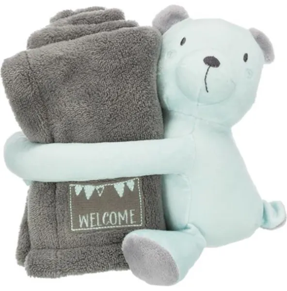 Trixie Junior Kuschelset Decke/Bär Plüsch 75 × 50 cm grau/mint